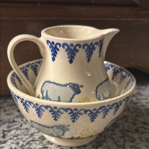 Vintage Farmhouse Cream Cottage Blue Cooking Utensils Motif Final Sale Holds